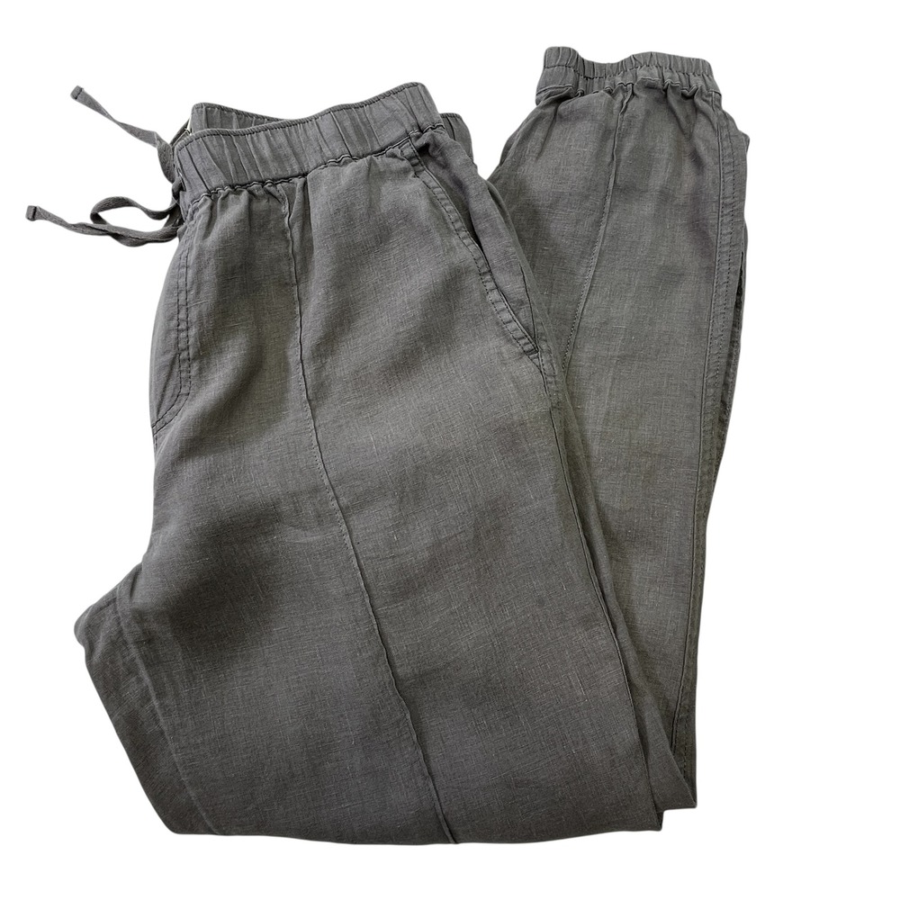 Cynthia Rowley Grey 100% Linen Jogger Pant Wms Medium Drawstring Elastic Waist